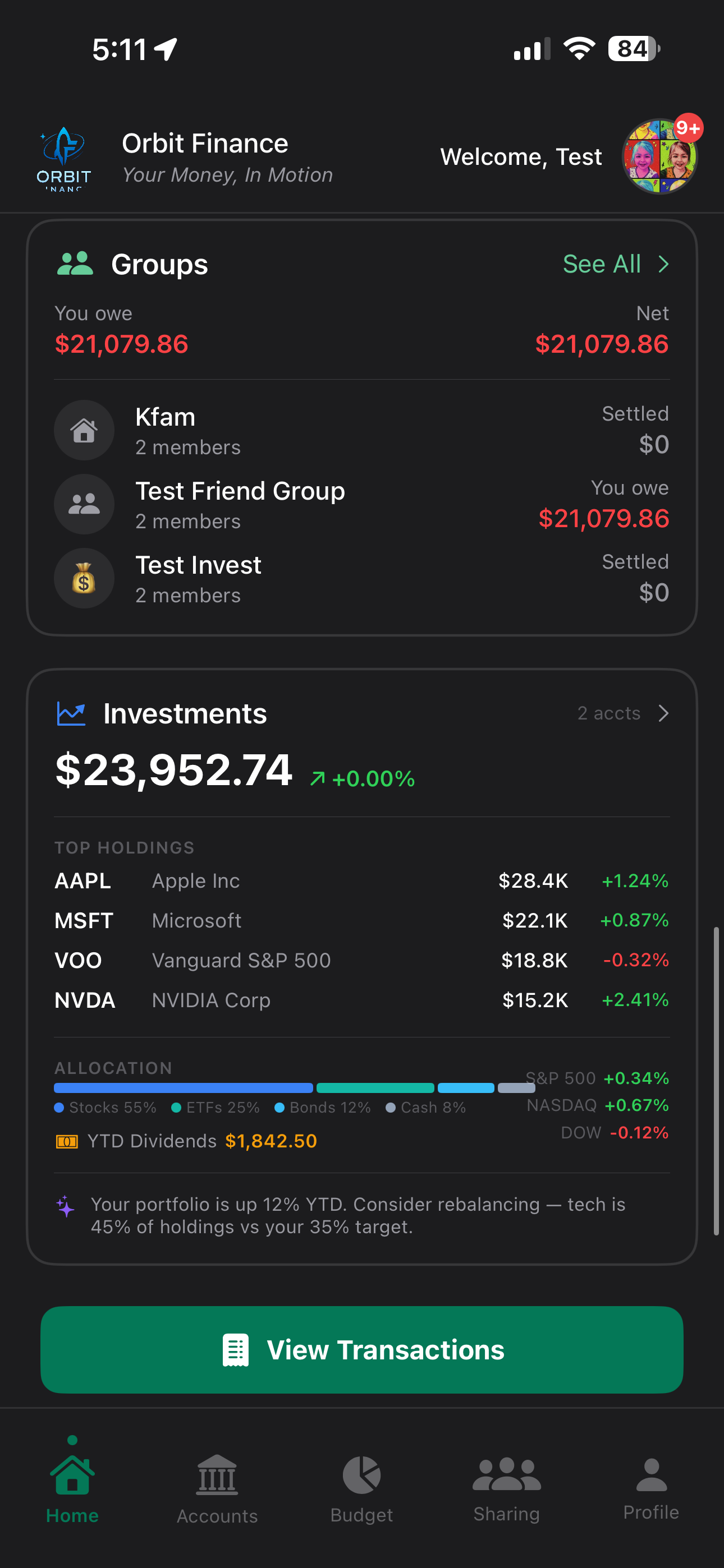 Groups and investment portfolio