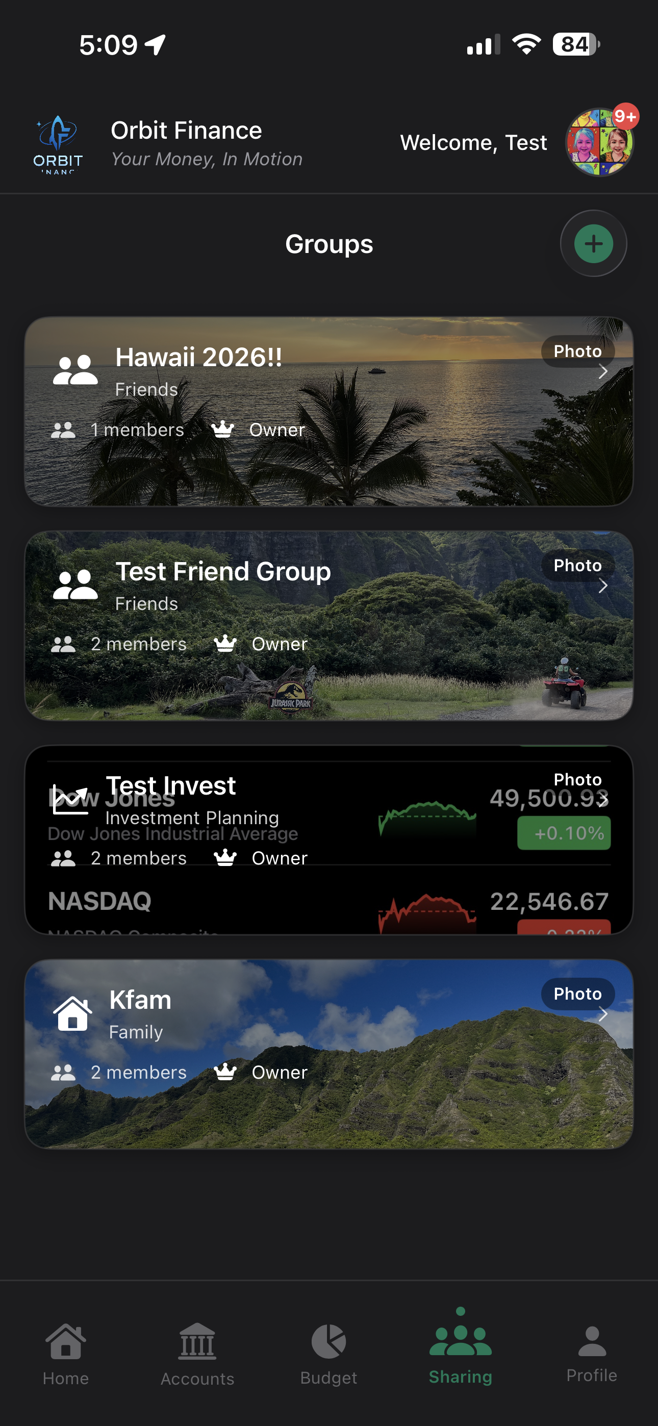 Sharing groups with family and friends